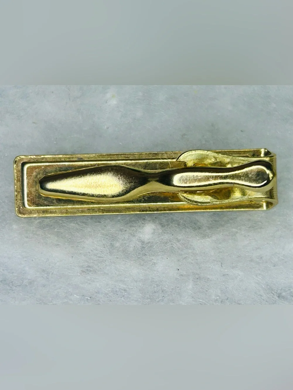 Vintage Gold Tone Black Acrylic Cufflink & Tie Bar Set (c. 1965–1975)